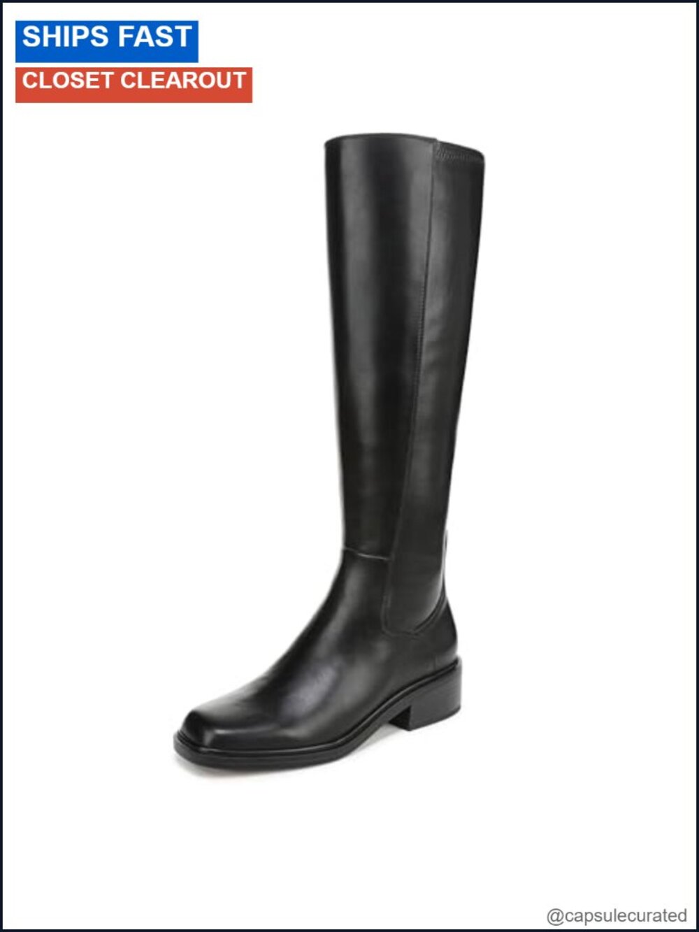Franco Sarto Gisella Leather Mid-Calf Equestrian Boots Side Zip Block Heel